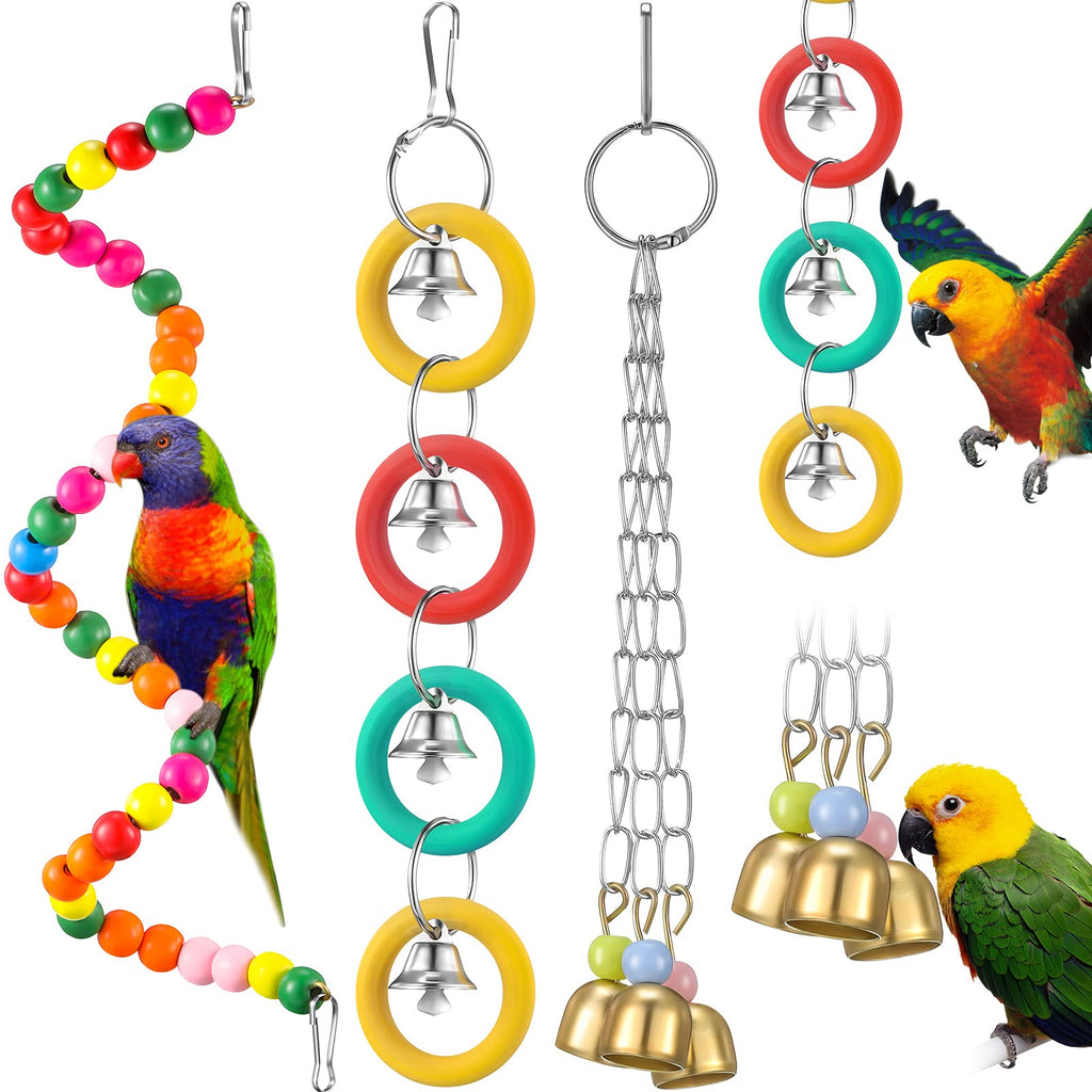 Skylety 3 Pieces Bird Parrot Toys Colorful Parrot Bell Toys Pet Climbing Beads Toy Chewing Bell Toy Nest Hut Hanging Parrot Toy for Cockatiel Budgerigar Lovebird Sparrow Small Birds - PawsPlanet Australia