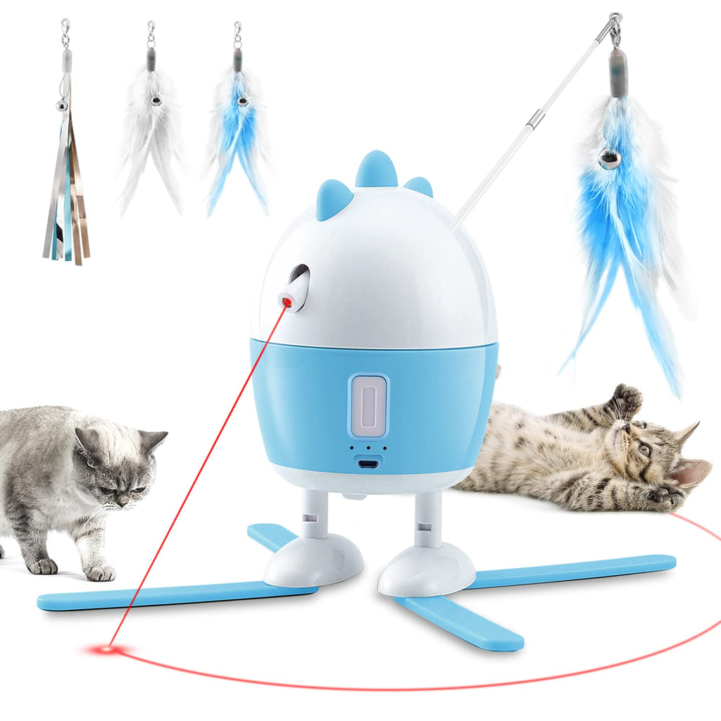 Interactive Cat Toys, Cat Laser Toy & Cat Feather Toys 2 in 1, Automatic Recharge Electric Cat Toys for Indoor Cats Kitten, with 2 Feathers & 1 Tassel - PawsPlanet Australia