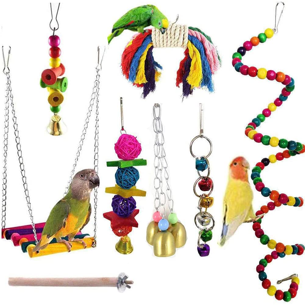 JIAYUE Bird Parrot Toys - 8 Pieces, Parrot Chewing Toys Bird Cage Accessories Perfect Bird Toy Used for Parakeets, Small Parrots, Conures, Macaws, Starlings, Finch - PawsPlanet Australia