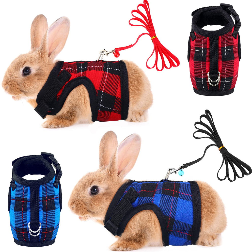 2 Pieces Guinea Pig Harness and Leash Soft Plaid Small Pet Harness with Safety Bell Adjustable No Pulling Comfort Padded Walking Vest for Ferret Chinchilla and Similar Small Animals (L) L - PawsPlanet Australia