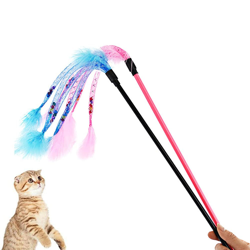IUHKBH Cat Wand Toys, 2 PCS Interactive Cat Teaser Wand Cat Feather Toys with Loud Bell for Cat and Kitten - PawsPlanet Australia