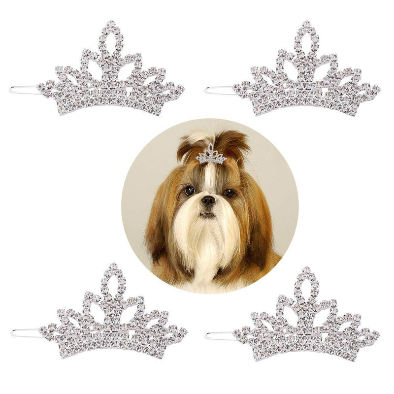 Sufermoe 4 Pcs Dog Crown Hair Clips Girls Pet Dog Hair Clips Clear Crystal Hair Barrettes Hair Pins Pet Grooming Accessories for Medium and Large Dogs 2.0*1.4 inch - PawsPlanet Australia