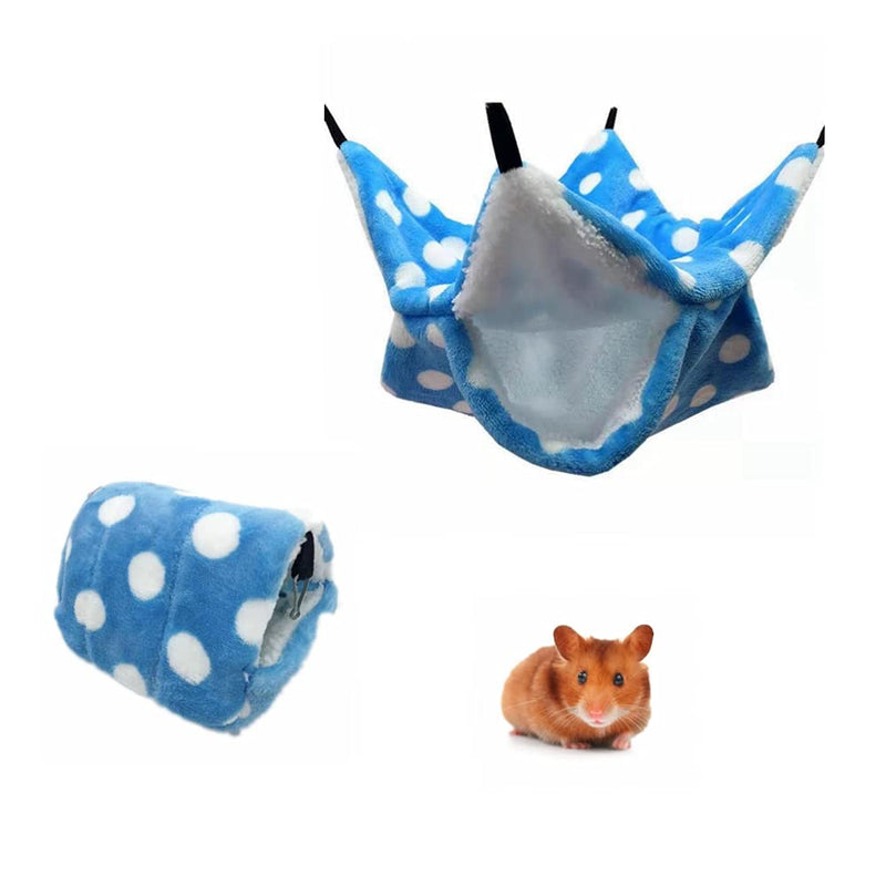 2 Pack Rat Hammock and Bed Set, Small Animals Hammock Cage Accessories Hanging Bed for Chinchilla Parrot Guinea Pig Ferret Squirrel Hamster Rat (Blue) - PawsPlanet Australia