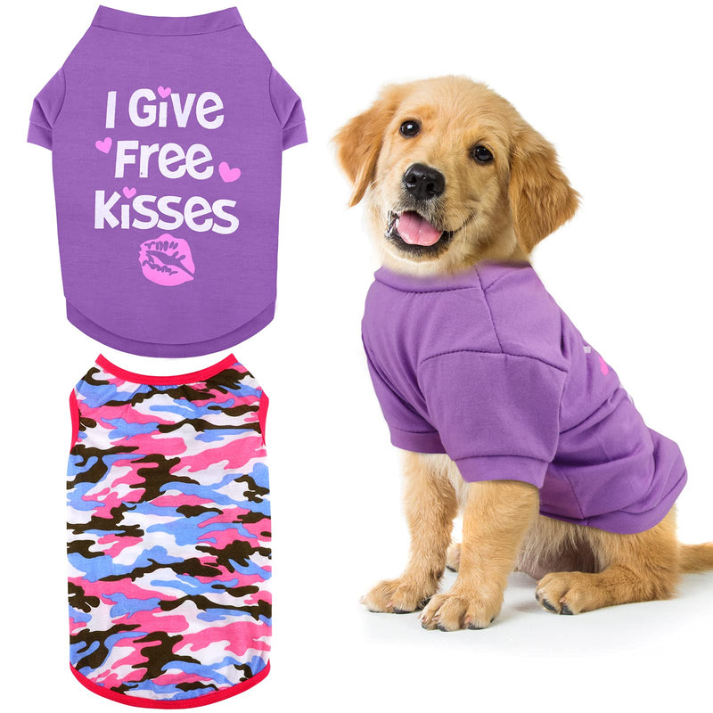 RUODON 2 Dog Shirt Printed Puppy Shirts Pet T-Shirt and Dog Vest Soft Puppy Dog Clothes Pet Outfits Cute Pet Sweatshirt for Small Dogs and Cats Purple Kisses, Pink Camo - PawsPlanet Australia