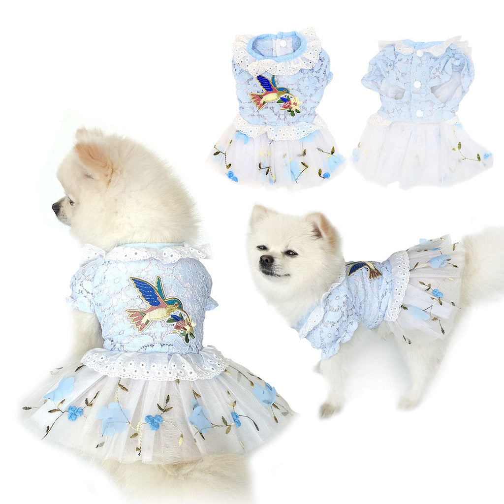 SunteeLong Pet Dog Dress Clothes Puppy Skirt Dog Embroidery Princess Dresses Dog Tutu Lace Dress Skirt Dog Costumes Cute Doggie Cat Apparel for Small Dogs Cats Blue XS XS(Chest:11.3", Back: 7.3") - PawsPlanet Australia