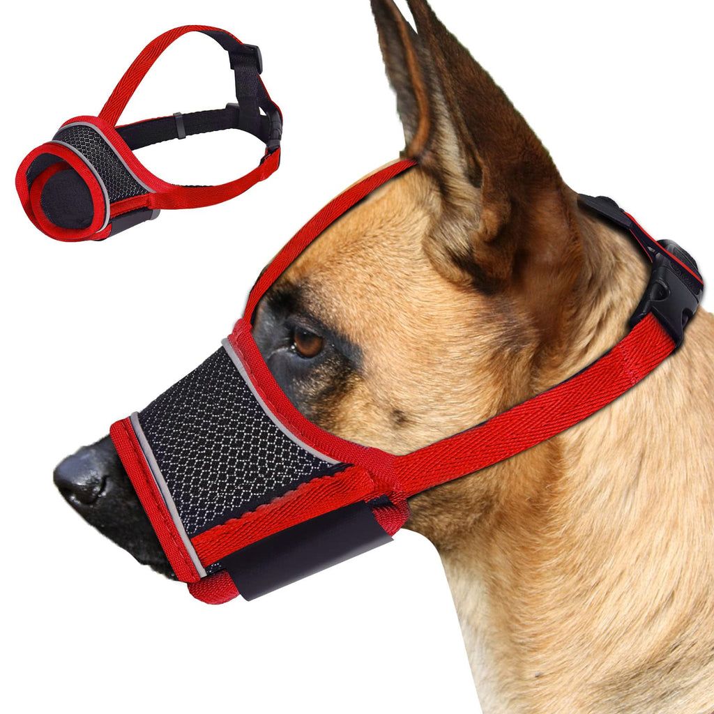 Dog Muzzle, Reflective Soft Nylon Muzzle with Strengthen Strap, Air Mesh Breathable Drinkable and Adjustable Loop Pet Muzzles,Anti Biting Barking Chewing for Small Medium Large Dogs 4 Colors XS(Snout:2.95-3.54in) RED - PawsPlanet Australia
