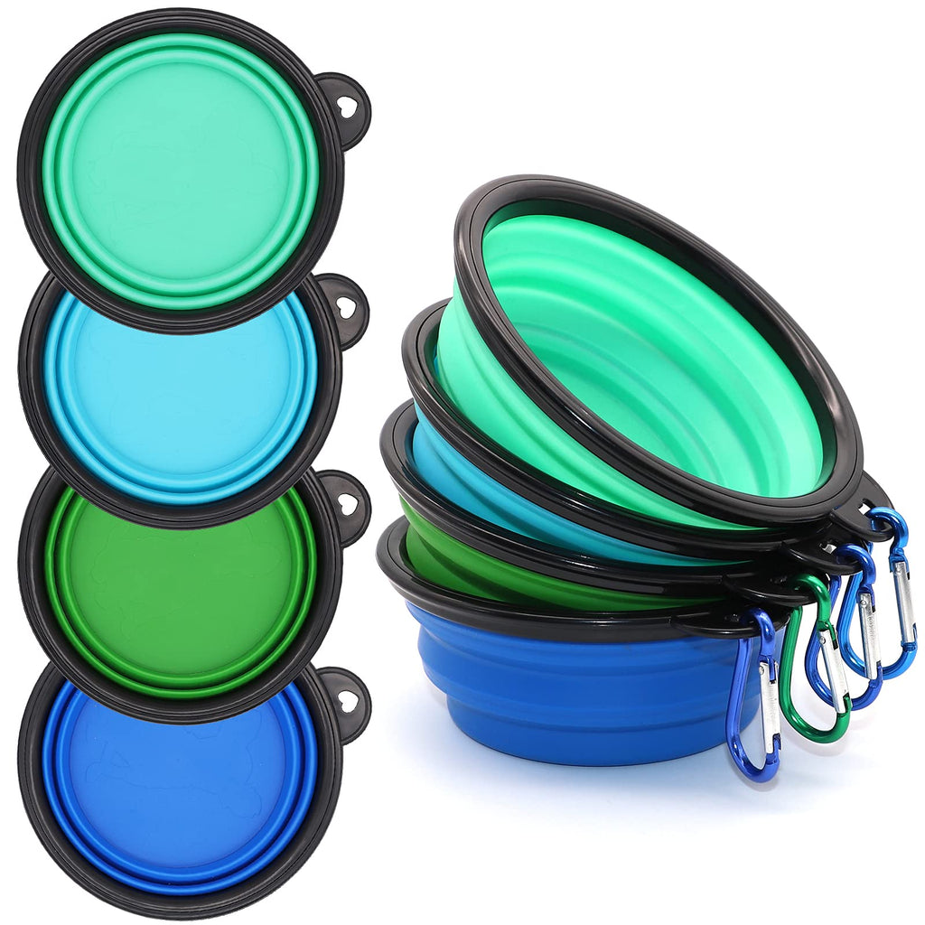 4 Pack Silicone Collapsible Dog Bowls,Portable and Foldable Pet Travel Bowls for Dogs Cats Feeding Water Bowl Dish,with 4 Carabiners Set (Blue+Green+Light Blue+Light Green) Blue+Green+light Blue+light Green - PawsPlanet Australia