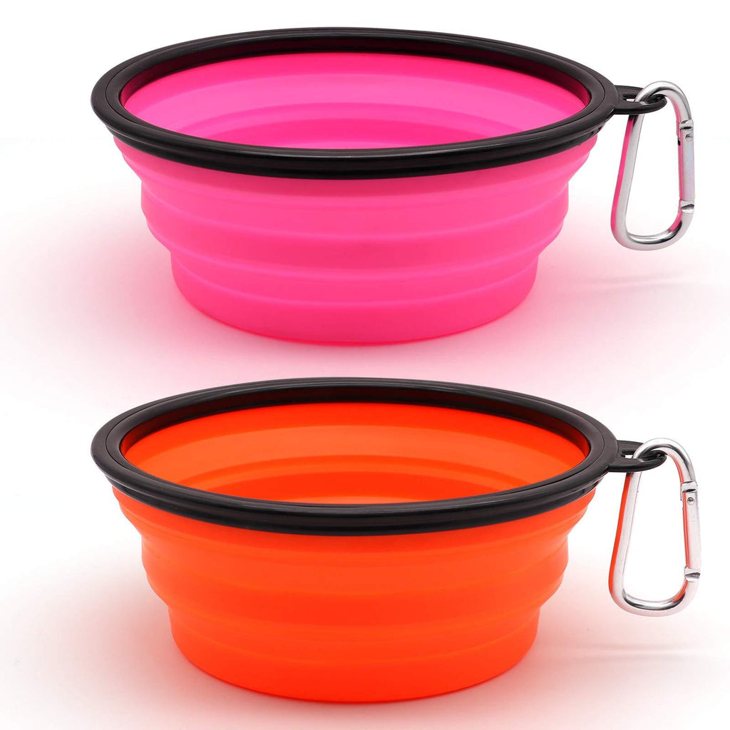 SLSON Collapsible Dog Bowl, 2 Pack Collapsible Dog Water Bowls for Cats Dogs, Portable Pet Feeding Watering Dish for Walking Parking Traveling with 2 Carabiners Large Orange+Pink - PawsPlanet Australia
