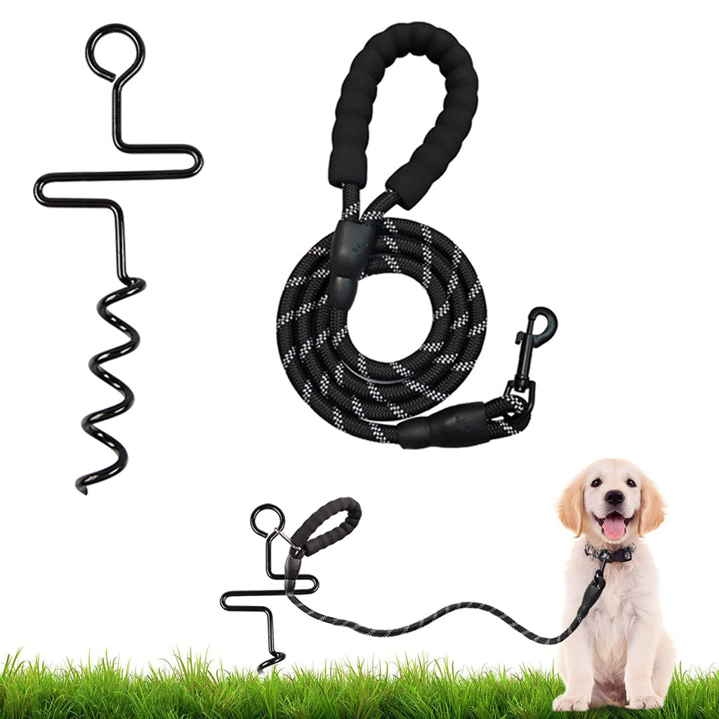 Dog Yard Tie Out Cable and Stake, Reflective Design Dog Run Line Tether and Leash Holder for Outside, Pet Camping Garden Accessories for Puppy - PawsPlanet Australia