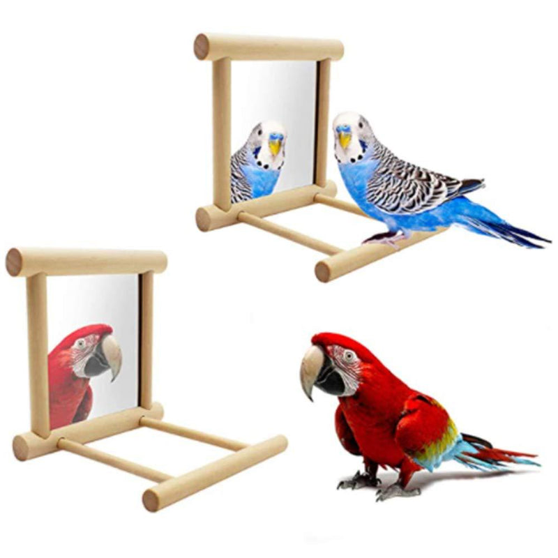 Blessed Family 2 Piece Bird Parakeet Mirror for Cage,Bird cage Parrot Perch Stand,Wooden Hummingbird Swing Toy,Parakeet Accessories for Cockatiels Conure Finch Lovebird Canary African Grey Macaw - PawsPlanet Australia