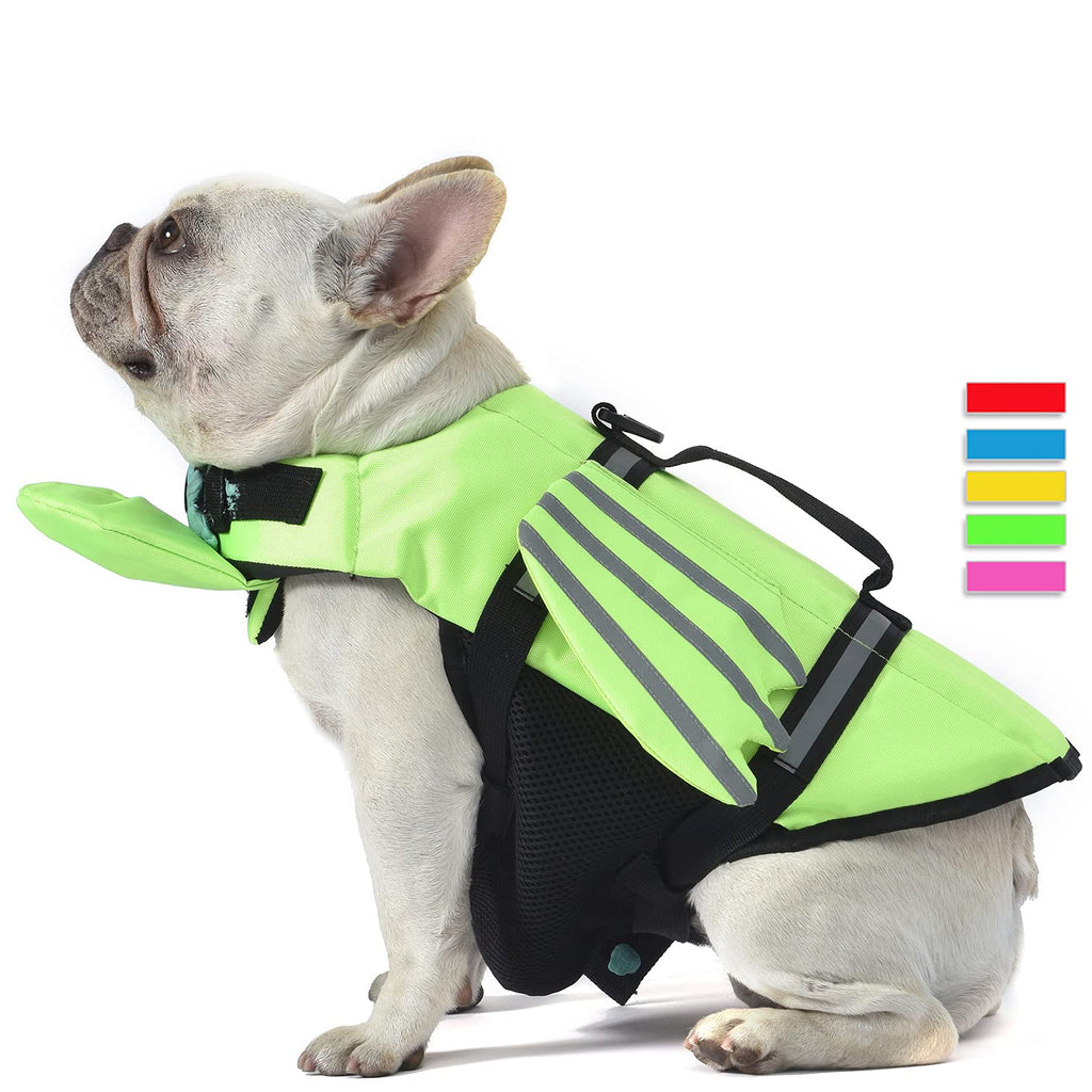French Bulldog Dog Life Jacket, Wings Design Pet Life Vest, Dog Flotation Lifesaver Preserver Swimsuit with Handle for Swim, Pool, Beach, Boating, for Puppy Small, Medium, Large Size Dog XS (Chest Girth 11.8"-16.5") Green - PawsPlanet Australia