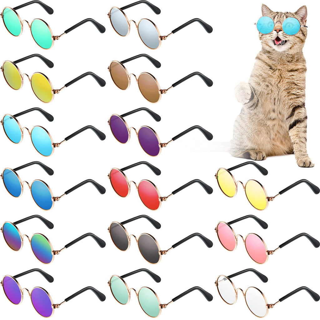 15 Pieces Small Pet Sunglasses Retro Dog Sunglasses Round Metal Puppy Sunglasses Cosplay Glasses Photo Props Eyewear for Cats and Small to Medium Sized Dogs - PawsPlanet Australia