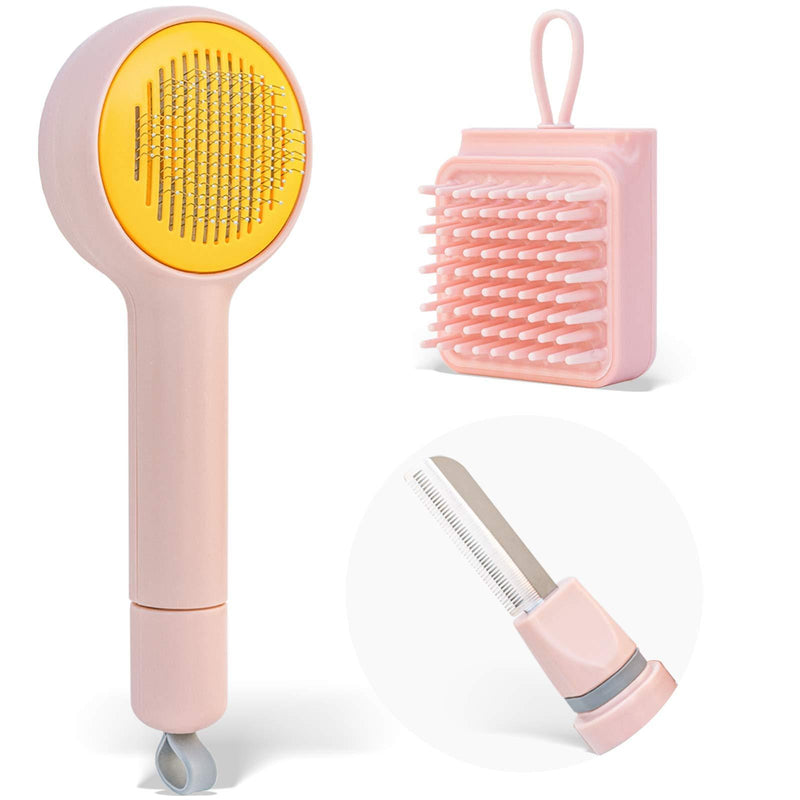 PETPSILAB 3 in 1 Pet Grooming Brush Kit, Professional Undercoat Deshedding Comb Set For Dogs And Cats With Short & Long Hair Effectively Reduce Shedding, Pet Bath & Massage Brush For Small Medium And Large Pet, Slicker Shedding Hair Tool, Pink - PawsPlanet Australia