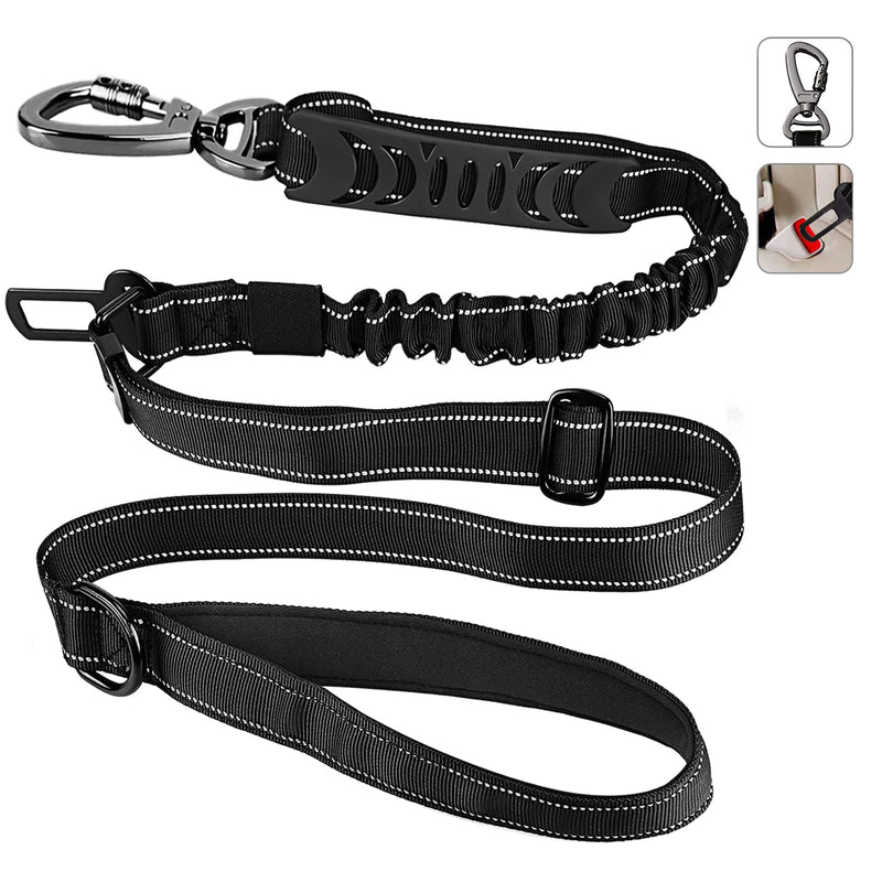 Reflective Tactical Dog Leash，Heavy Duty Bungee Dog Leash with Car Seat Belt,4-6 FT Adjustable Strong Shock Absorbing Balance Dog Leash with 2 Padded Handles for Training Medium Large Dogs - PawsPlanet Australia