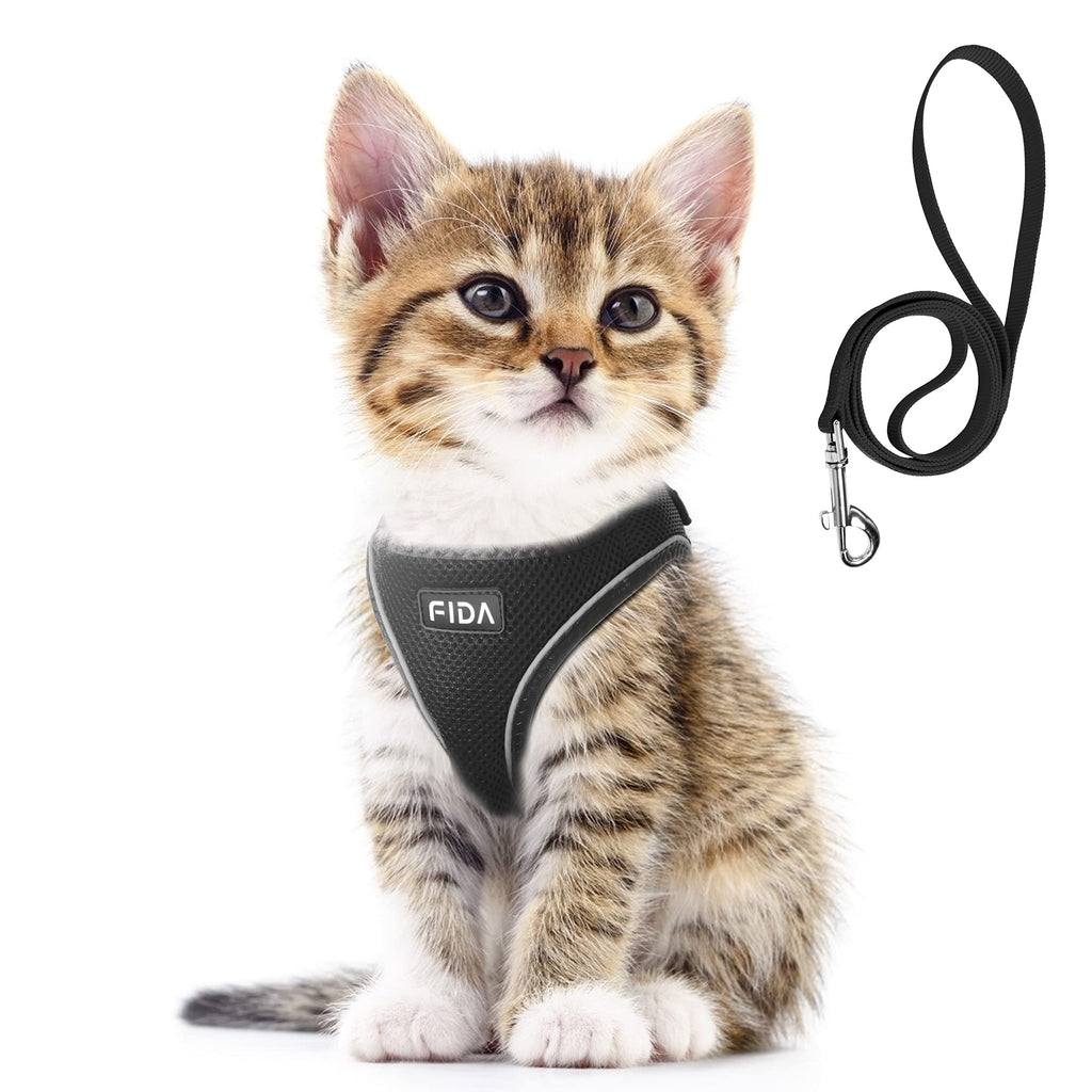 Fida Comfy Dog Harness with Leash, Cat Vest Harness Escape Proof, Breathable Lightweight Soft Mesh, Adjustable Reflective Step-in Harness for Extra-Small/Small and Medium Pet Walking XXXS (Neck:10.2"-11.4"; Girth:11.4"-12.6") Black - PawsPlanet Australia
