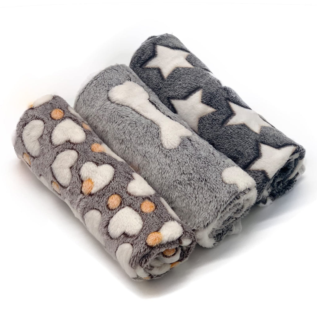 1 Pack 3 Puppy Blankets Super Soft Warm Sleep Mat Grey Cute Print Blanket Fluffy Fleece Pet Blanket Flannel Throw Dog Blankets for Small Dogs Puppy Dogs Fluffy Cats,Star&Bone&Love-Small(23"x15") Small(23"x15") Bone/Love/Star - PawsPlanet Australia