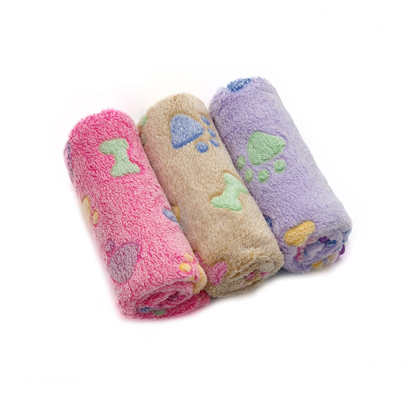 1 Pack 3 Puppy Blankets Super Soft Warm Sleep Mat Bone Print Cute Blanket Fluffy Premium Fleece Pet Blanket Flannel Throw Dog Blankets for Small Dogs Puppy Cat,Small(23"x16") Small(23"x16") Brown/Pink/Purple - PawsPlanet Australia