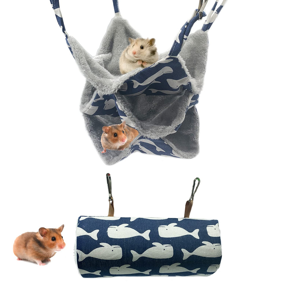 Tfwadmx 2 Pcs Guinea Pig Rat Hammock and Tunnel Set, Sugar Glider Ferret Warm Triple Hanging Beds, Hamsters Hideout Tube, Small Animal 3 Layers Swing Toy Cage Accessories for Pet Squirrel Chinchilla - PawsPlanet Australia