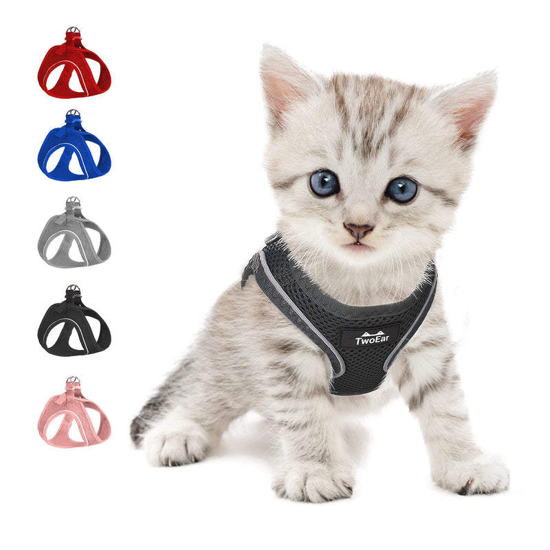 TwoEar Dog Vest Harness Reflective, No-Pull Pet Harness Easy Control with Breathable Mesh, Soft Puppy Step-in Harness No-Choke for Outdoor Walking, Training for Small Dogs XXXS(Neck:10.2-11.4"/Chest:11.4-12.6") Black - PawsPlanet Australia