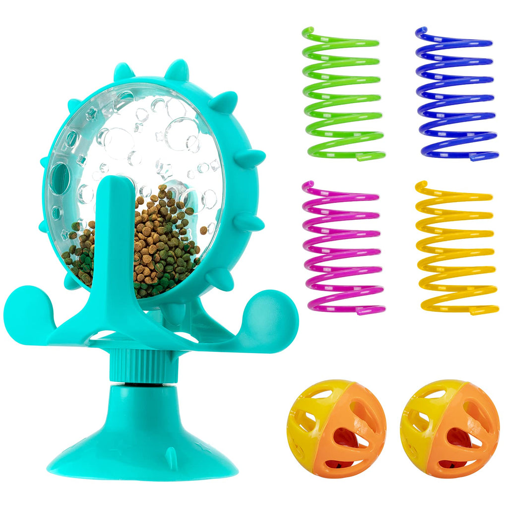 Windmill Cat Toys, Spinning Windmill Leaking Food Toy Interactive Teasing Cat Toy, Turntable Feeder Cat Toy with Suction Cup and Cat Spring Cat Bell Ball (Blue) - PawsPlanet Australia