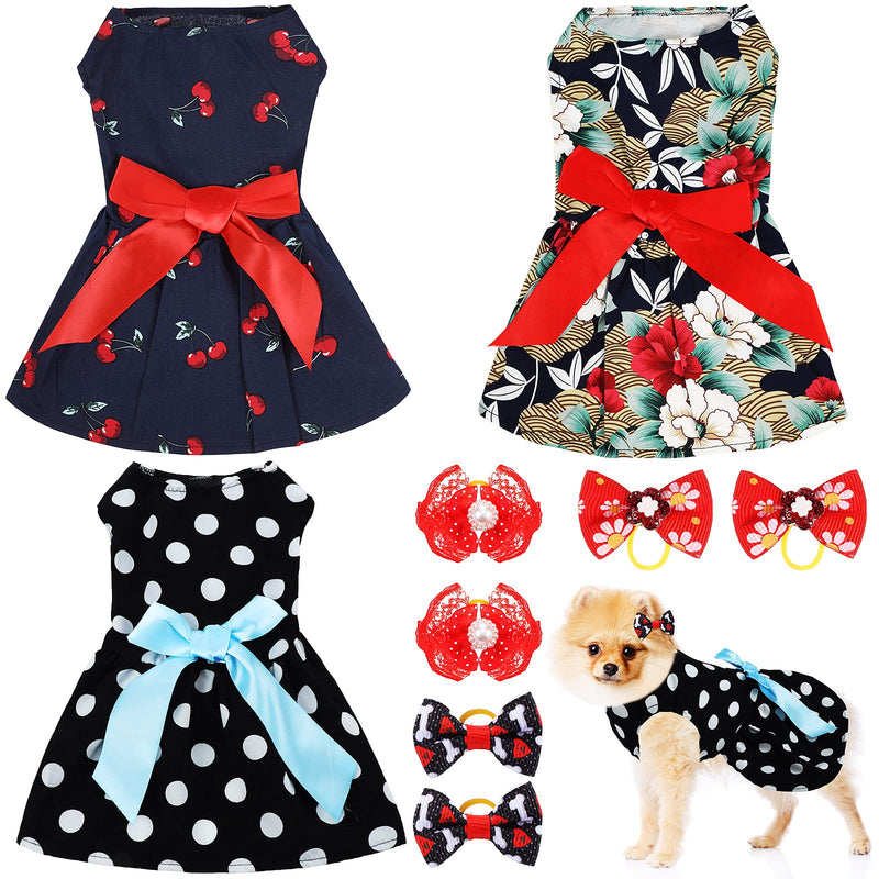 3 Pieces Dog Dress Cute Pet Clothing and 6 Pieces Dog Hair Bow with Elegant Ribbon Pet Apparel for Puppy Dogs and Cats on Wedding Holiday New Year Spring Summer (Peony, Cherry, White Polka Dot,S) Peony, Cherry, White Polka Dot Small - PawsPlanet Australia