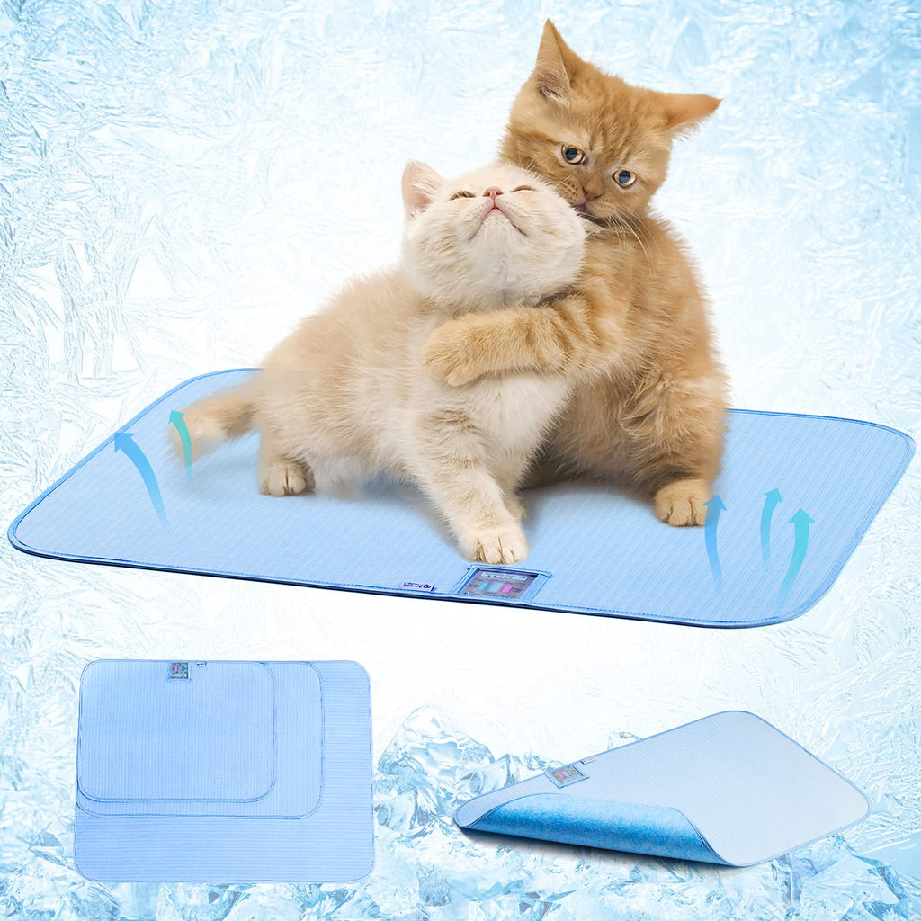 Pet Cooling Mat for Dogs Cats - Avoalre Summer Ice Silk Sleeping Dog Cooling Mat with Humidity Indicator Card, Non-Slip Bottom & Foldable and Washable & Reusable Dog Cooling Pee Pad for Indoor Outdoor Small (18"x24") Blue - PawsPlanet Australia