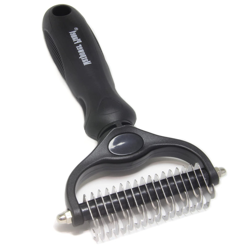 Maxpower Planet Pet Grooming Brush - Double Sided Shedding and Dematting Undercoat Rake Comb for Dogs and Cats,Extra Wide Black - PawsPlanet Australia