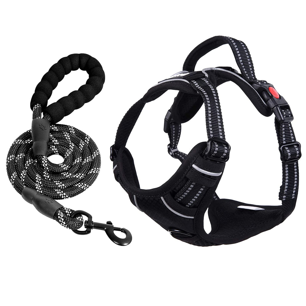 PINA No Pull Dog Harness for Small Medium Dogs, No Choke Dog Vest Harness with Dog Leash, Reflective Adjustable Small Medium Dog Harness with Front/Back Clip & Easy Control Handle - Black / S S(Neck:14-20" ; Chest:14-22") - PawsPlanet Australia