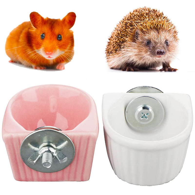 2 Pack Hedgehog Food Dish Hamster Ceramic Water & Food Feeder Detachable Cage Feeder for Hamster Hedgehog Squirrel Gerbil (Pink and White) - PawsPlanet Australia