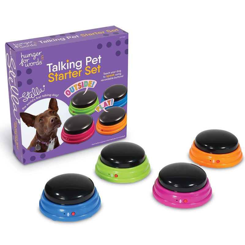 Hunger for Words Talking Pet Starter Set - 4 Piece Set Recordable Buttons for Dogs, Talking Dog Buttons, Teach Your Dog to Talk, Talking Pet, Dog Training Games - PawsPlanet Australia
