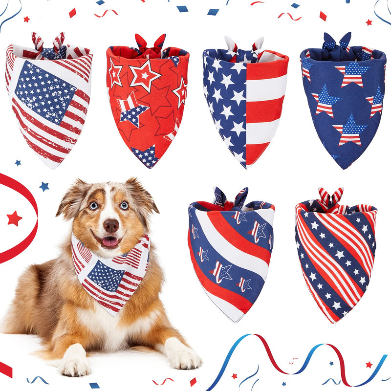 6 Pieces Dog Bandanas Pet Triangle Bibs Pet Scarf Adjustable Puppy Kerchief Reversible Festival Pets Accessories for Dogs Pets Cats (Stars and Stripes Pattern) Stars and Stripes Pattern - PawsPlanet Australia