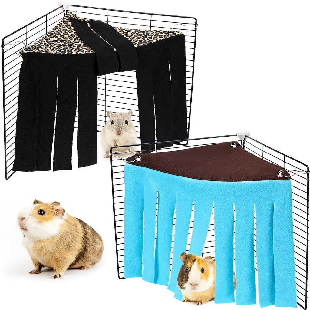 2 Pieces Guinea Pig Hideout Small Animal Corner Fleece Hideaway Cute Ferret Hammock and Sleeping Bed for Ferrets Chinchillas Small Pets Brown with Blue, Black with Orange-brown, Leopard - PawsPlanet Australia