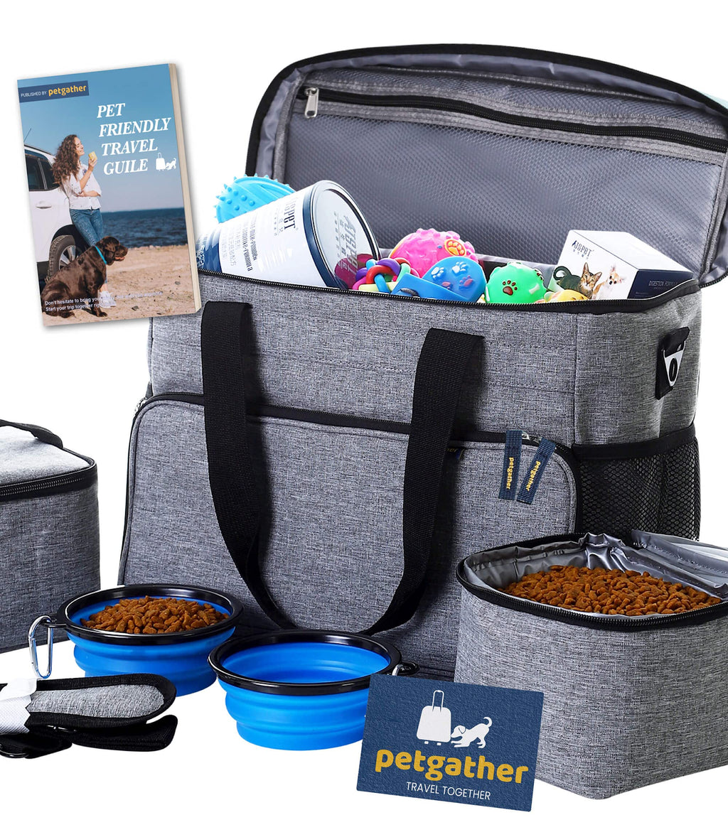 Petgather Dog Travel Bag for Supplies with Lifetime Pet-Friendly Tour Guild - Dog Bags for Traveling, Camping, Road Trip - Easy Organizing Dog Travel Accessories for Pet Lover - Ideal Dog Travel Kit Gray - PawsPlanet Australia