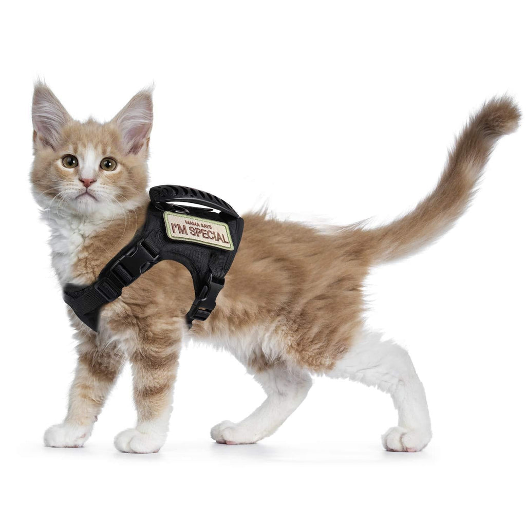 Tactical Cat Harness for Walking Escape Proof, Soft Mesh Adjustable Pet Vest Harness for Large Cat,Small Dog L Black - PawsPlanet Australia