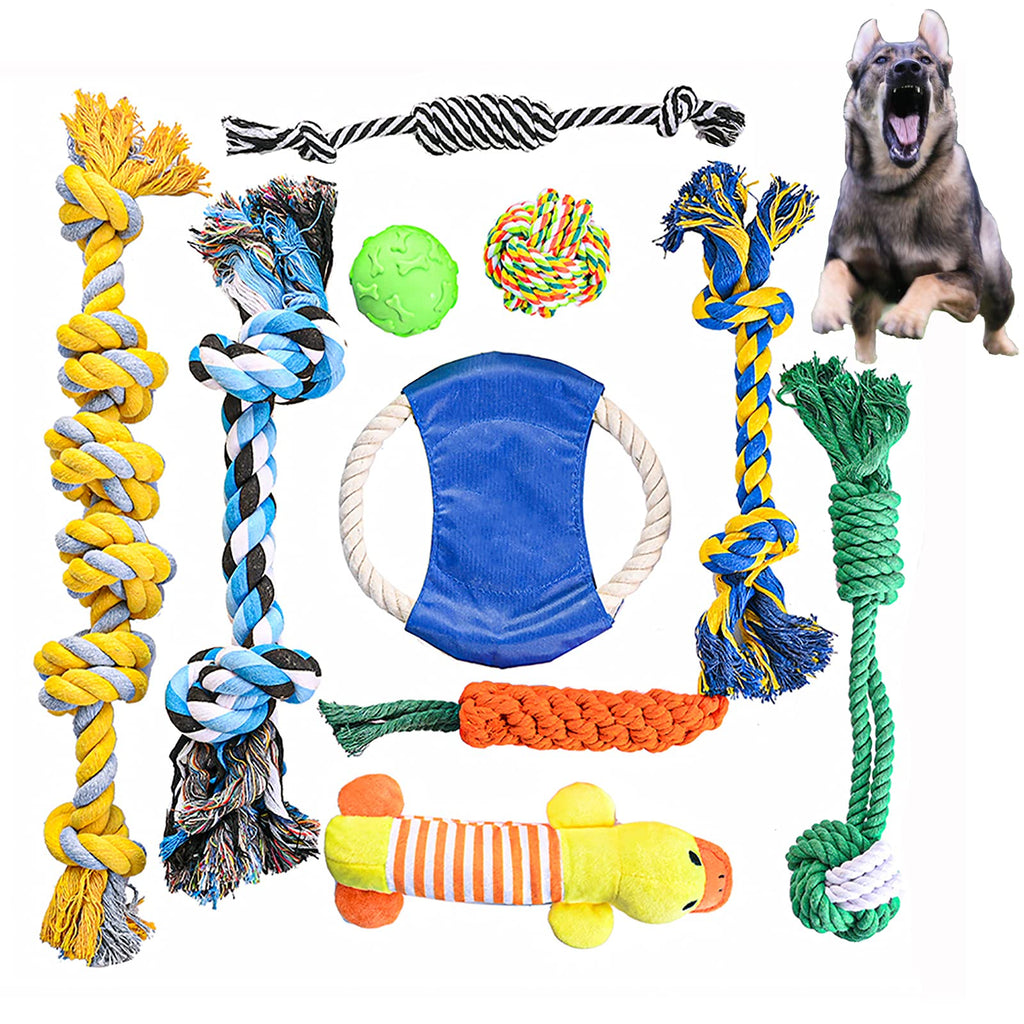 Dog Rope Toys for Medium Large Aggressive Chewers 10 Pack Dog Chew Toys Squeaky Dog Toys Natural Cotton Rope for Dogs Dental Cleaning Product Prevents Boredom and Relieves Stress - PawsPlanet Australia