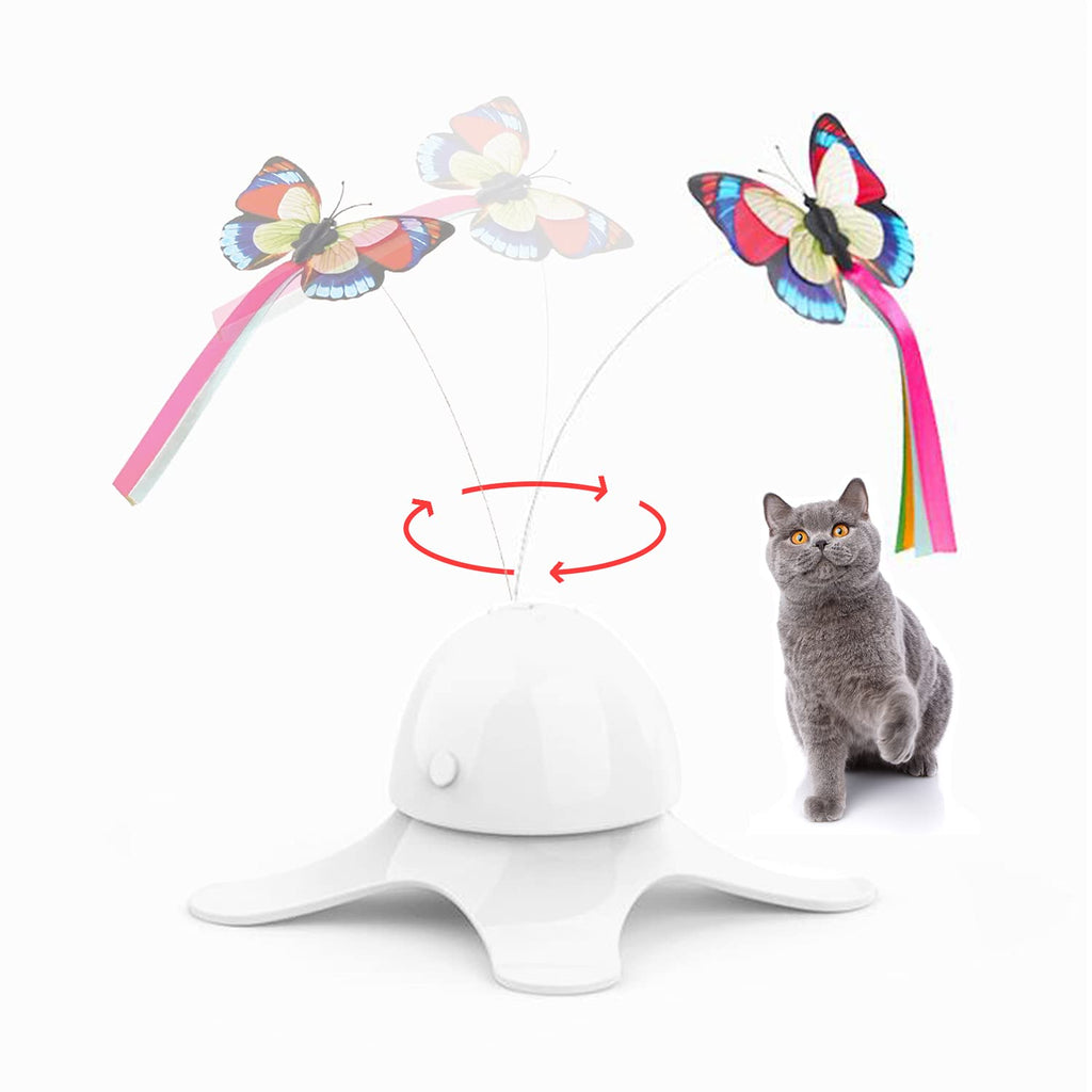 Suhaco Butterfly Cat Toys Interactive Electric Rotating Kitten Toy Teaser Funny Self Playing Automatic Butterfly for Cats (White) - PawsPlanet Australia