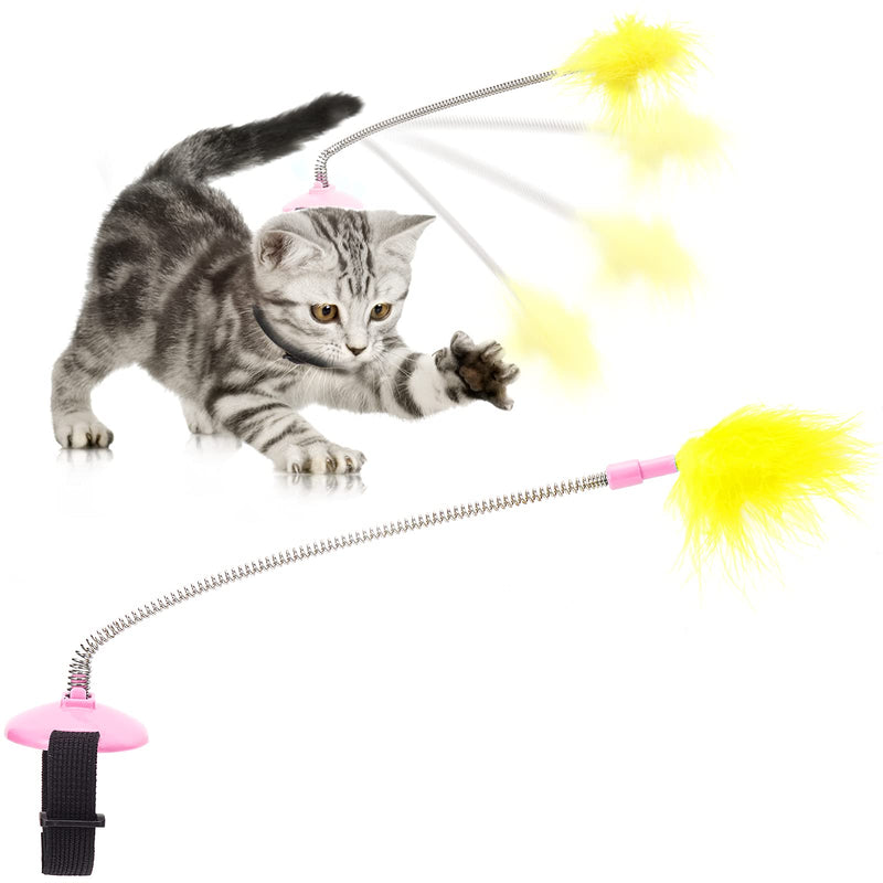 DYMOLL Cat Toys for Indoor Cats,Interactive Cat Toy with Cat Toy Spring Wand and Cat Feather Toy, Multi-Play Cat Wand for Indoor Fun Sports Pink - PawsPlanet Australia