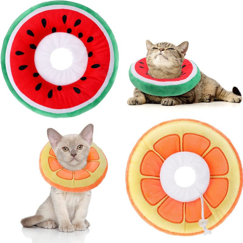 Frienda 2 Pieces Adjustable Cat Cone Collar Soft Cat Recovery Collar Cute Cat Elizabethan Collars Pet Neck Cone for Kitten and Small Dogs, Orange and Watermelon - PawsPlanet Australia