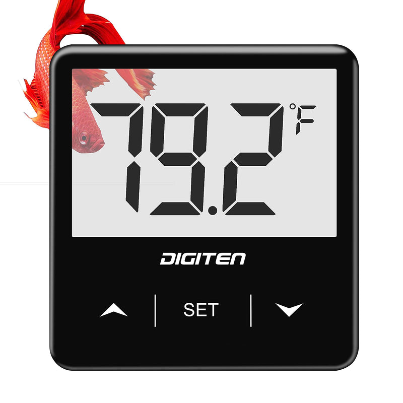 DIGITEN Aquarium Thermometer Digital Fish Tank Thermometer Stick On Water Terrarium Temperature Sensor with Large LCD Display High Low Alarm Reptiles Thermometer for Turtle Lizard Amphibians Reef Black - PawsPlanet Australia