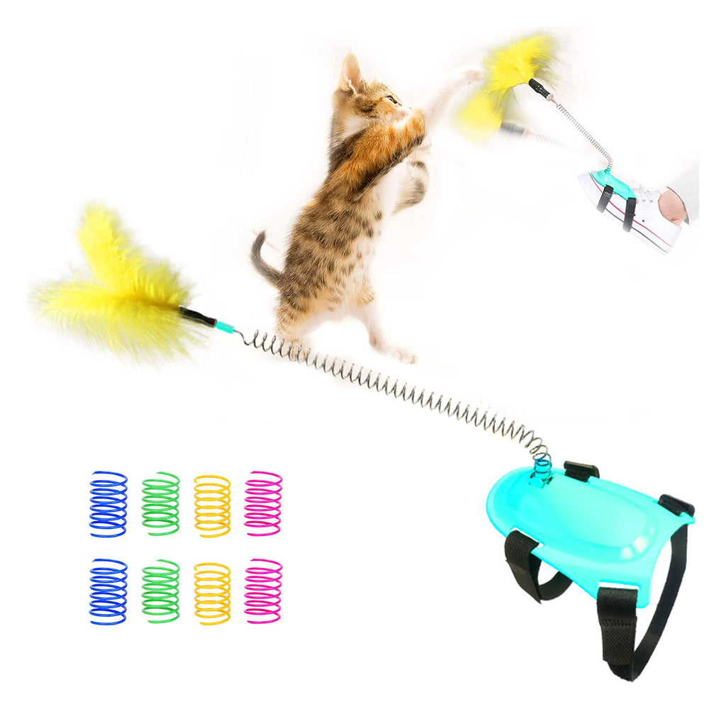 WishLotus Interactive Cat Toy, Feet Control Cat Spring Toy to Kill Time and Keep Fit Cat Feather Toy for Indoor Play and Exercise for Kitty blue - PawsPlanet Australia