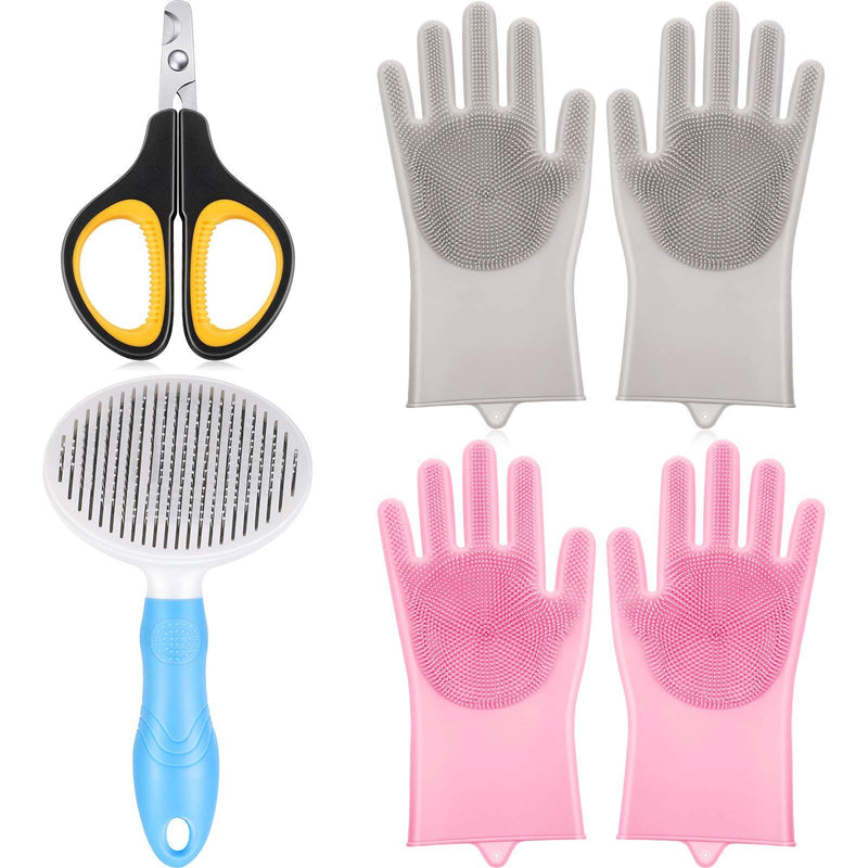 4 Pieces Pet Grooming Deshedding Tool Kit Pet Grooming Glove Cat Grooming Brush With Magic Silicone Gloves Mats Tangled Hair Slicker Brush Pets Nail Clipper Cat Brush for Shedding and Grooming - PawsPlanet Australia