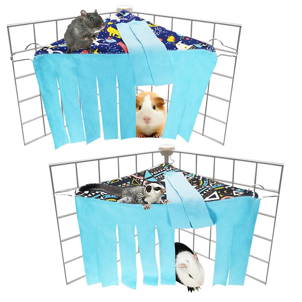 2 Pieces Guinea Pig Hideout Rat Corner Hideaway Peekaboo Toys Cage Accessories Hidden Habitat Tent Toys for Ferrets Chinchillas Sugar Glider Small Pet Animals Blue kitty+Geometry - PawsPlanet Australia