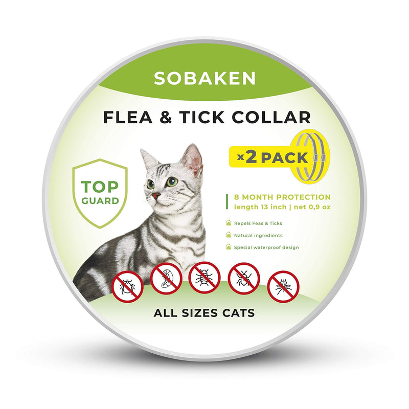 SOBAKEN Flea and Tick Prevention for Cats, Natural Flea and Tick Collar for Cats, One Size Fits All, 13 inch, 8 Month Protection, 2 Pack - PawsPlanet Australia