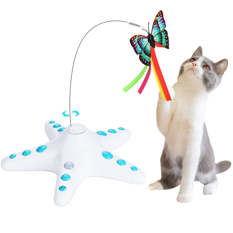 PENGZHEDI Cat Toy, Motion Sensor Interactive Kitten Toys with Fluttering Butterfly,Funny Cat Teaser Toys for Indoor Pets,Automatic Electric Rotating Butterfly Cat Toys with 2 Different Replacements. - PawsPlanet Australia