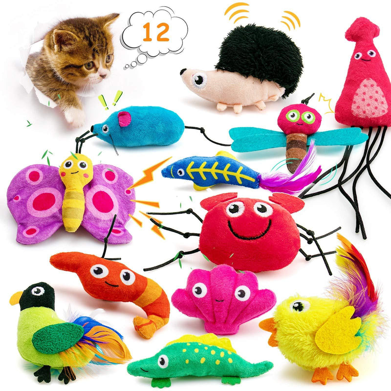 AWOOF Catnip Toys for Indoor Cats Interactive Cat Chew Toys 12 Pcs Cute Cartoon Cat Toys with Battle Catnip Boredom Relief Durable Kitty Bite Teeth Cleaning Toys - PawsPlanet Australia