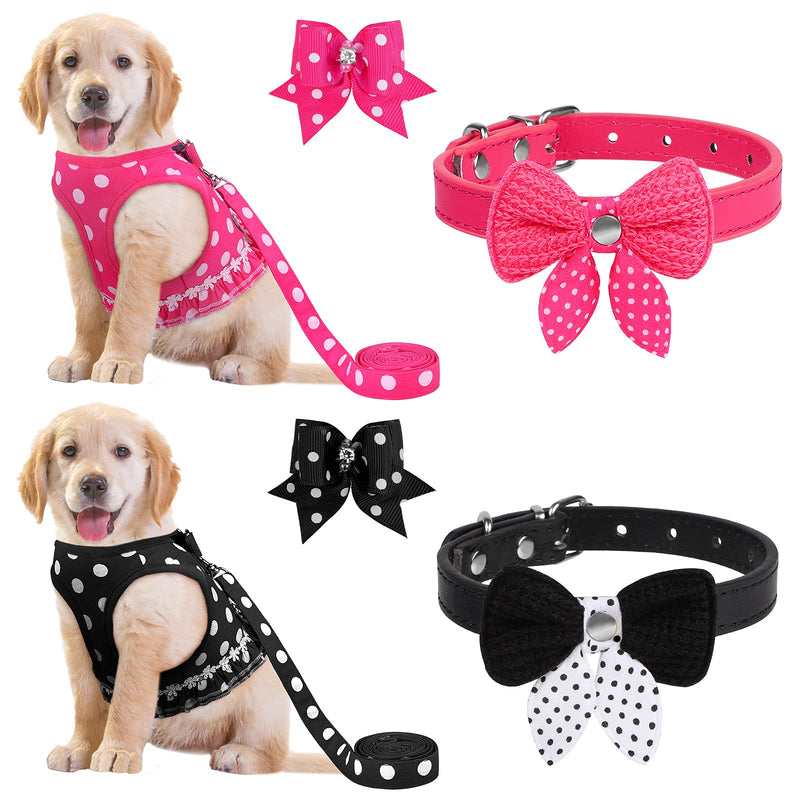 URATOT 2 Pieces Cute Dog Harness and Leash Set Polka Dots Dog Vest Harness Set with Leash and Bow Pet Headwear Bow Collars Harness Set for Puppy and Cat, Small - PawsPlanet Australia