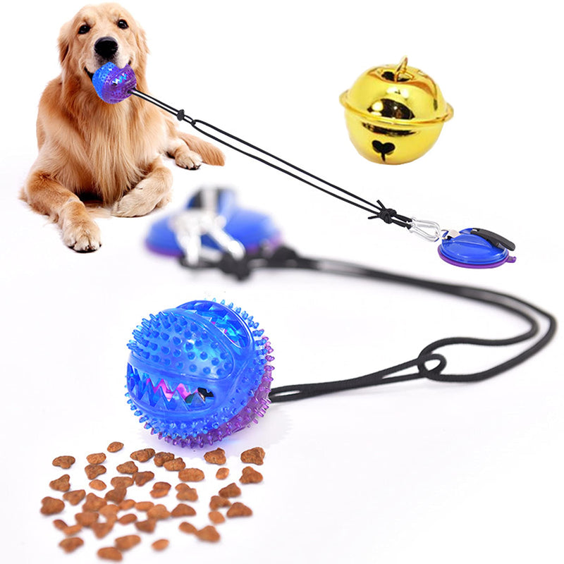 Dog Rope Puppy Chew Ball Toy Upgrade Suction Cup, Pet Cleaning Teeth Training Tool, Aggressive Chewers Interactive Squeaky Bell,Food Dispensing Prevents Boredom Relieves Stress Grembeb Purple Blue - PawsPlanet Australia
