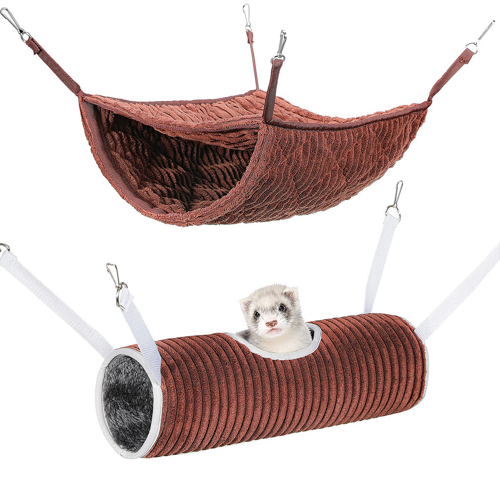 Small Animal Double Layer Hammock and Hamster Hanging Tunnel Hammock Small Pet Cage Hammock Small Animals Hanging Tunnel Hamster Bed for Guinea Pig and Hamster, Hedgehogs, Rats, Brown - PawsPlanet Australia