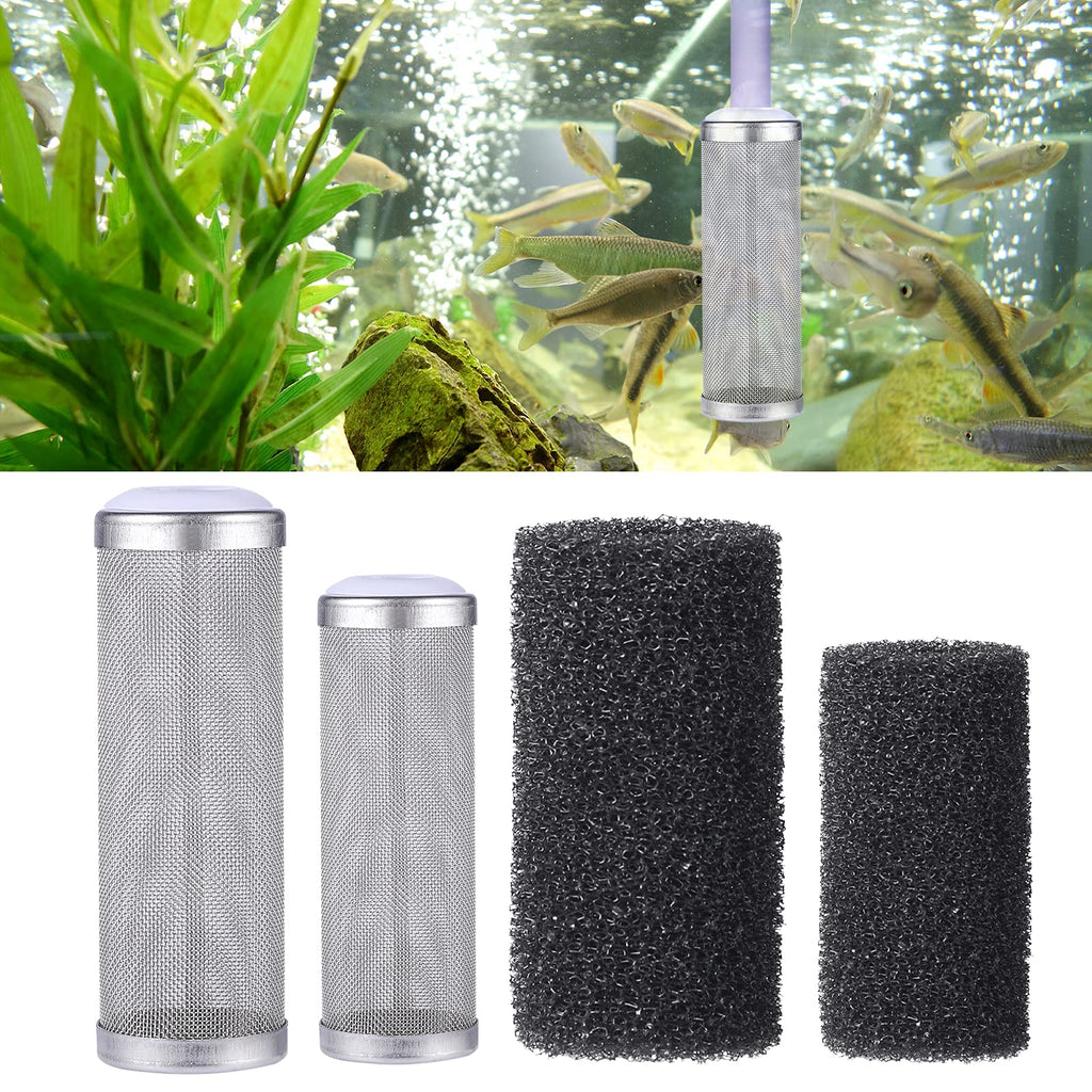 JZHBEI 2PCS Stainless Steel Aquarium Filter, 12mm/16mm Aquarium Filter Guard, Inflow Inlet Basket Mesh Shrimp Protect Cover, with 2PCS Filter Sponge, for Breeding Fish Shrimp Tank (Small and Large) - PawsPlanet Australia