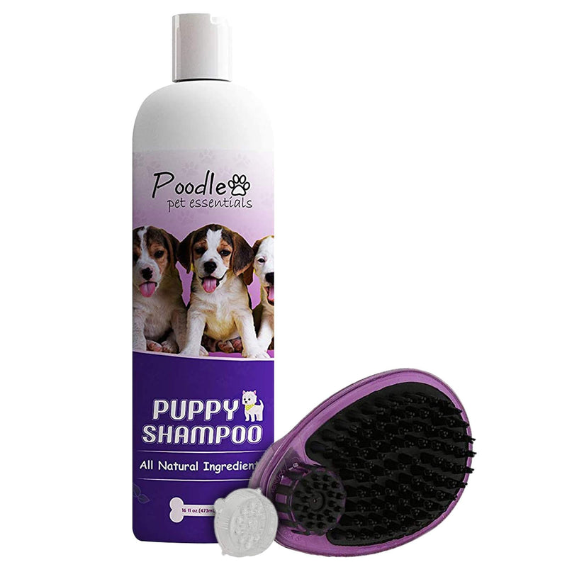 Poodle Pets Dog Bath Brush Shampoo Dispenser with All-Natural Tearless Puppy Shampoo - Rubber Dog Grooming Brush for Short Hair - 2-in1 Soap Brush for Sensitive Pets - PawsPlanet Australia